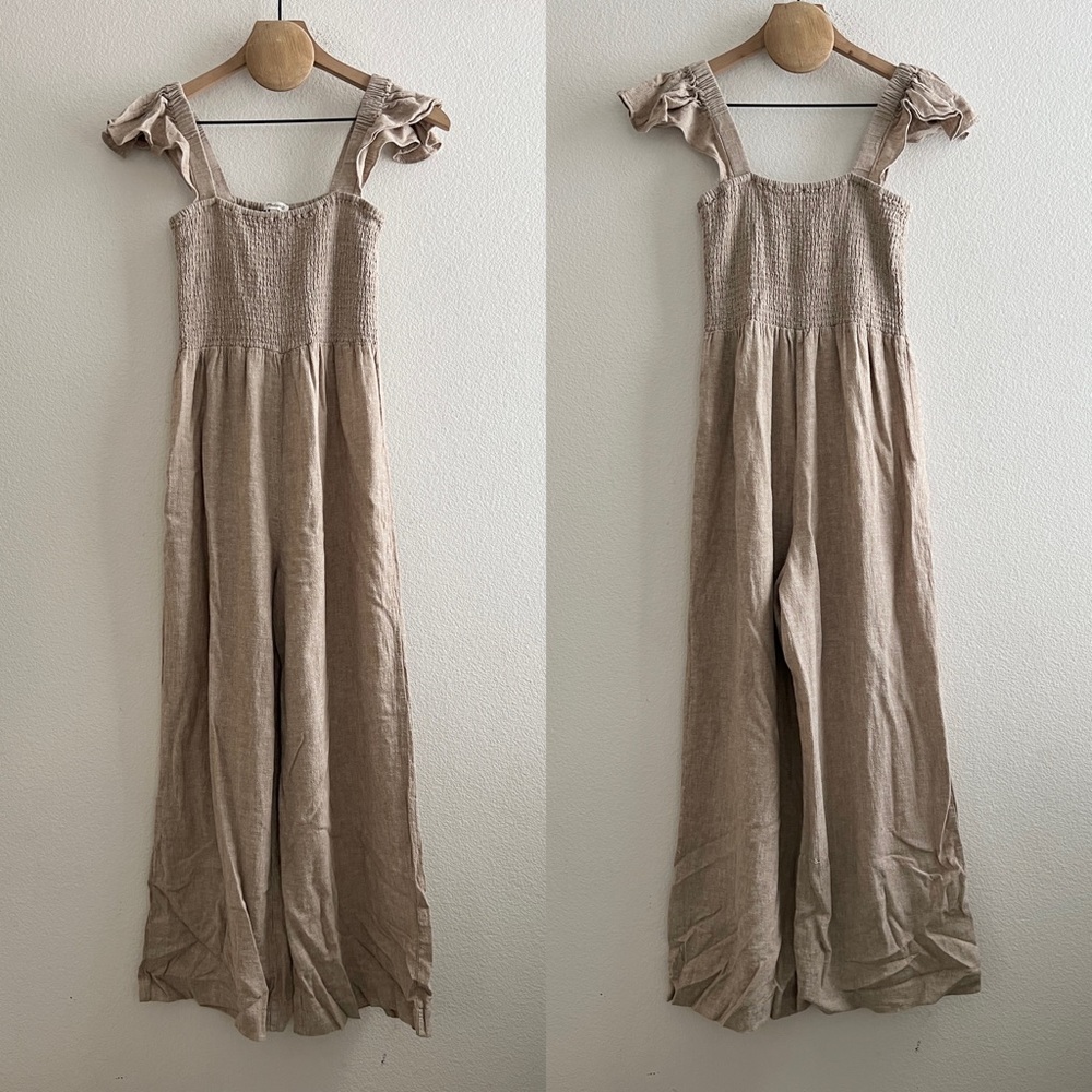 Madewell Linen-Blend Lucie Smocked Wide-Leg Jumpsuit